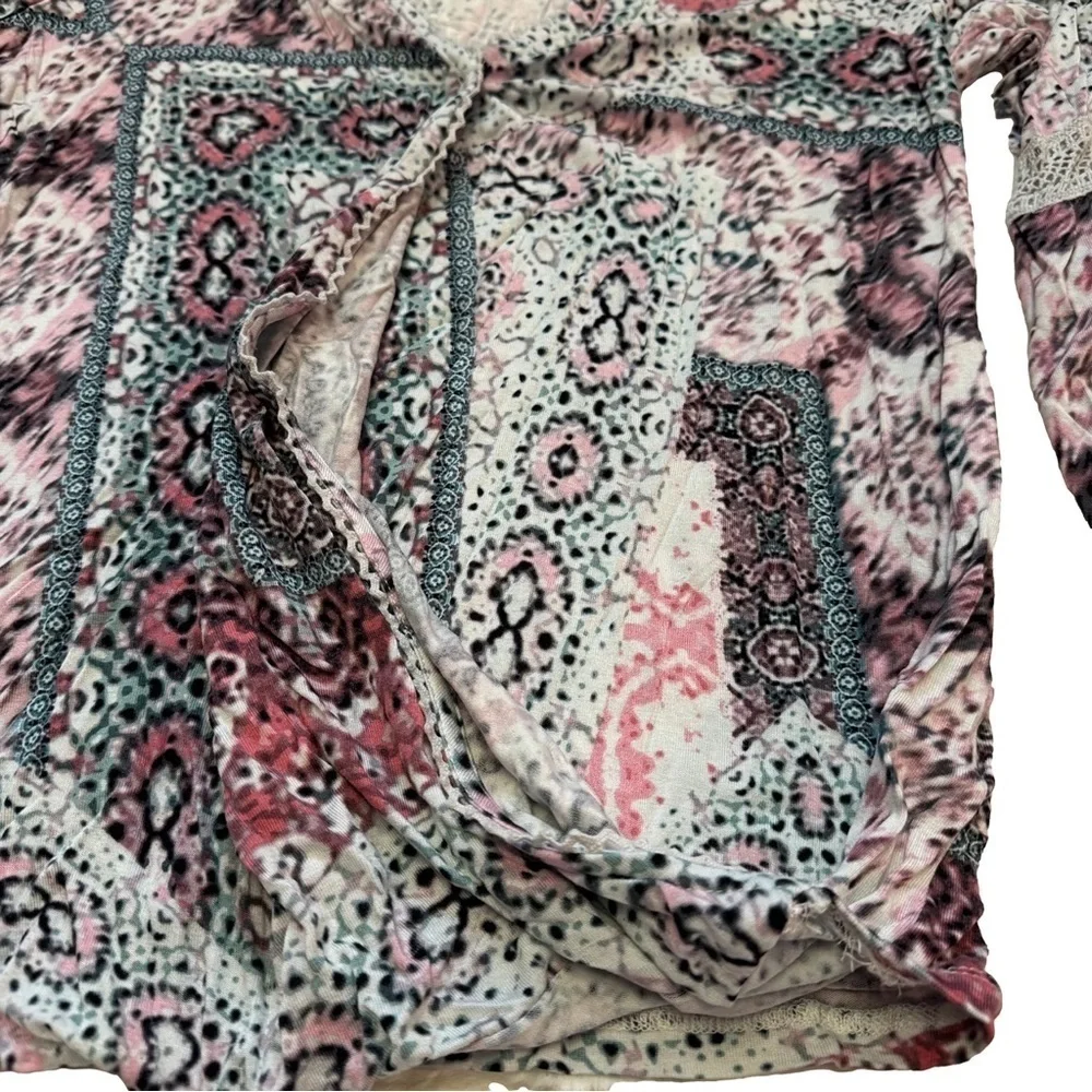 Haute Hippie Tribe Malia Printed Knit Surplice Top Summer Tapestry Size XS NEW - Picture 9 of 16